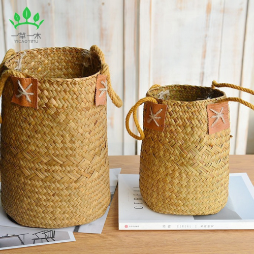 natural straw baskets flowerpot and flower vase wheat barley decoration dried flower nordic seaweed knitted basket portable