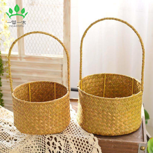 flower basket rattan woven portable basket straw bamboo woven handmade flower arrangement basket simulation small flower basket plant basket