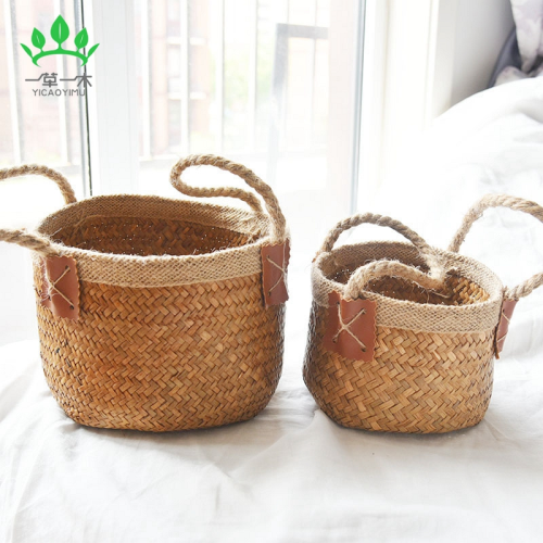 portable basket hand gift woven basket hand bag straw basket bamboo basket nordic rattan and straw woven flower basket jute