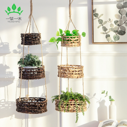 straw baskets flower basket rattan and bamboo weaving knitted basket gourd grass hanging pots green plant basket handmade decorations hanging pots