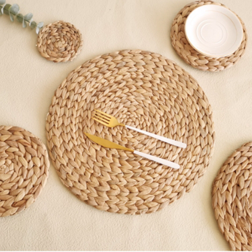 amazon water hyacinth straw placemat thickening heat insulation pad hand-woven straw placemat round dining table cushion casserole mat