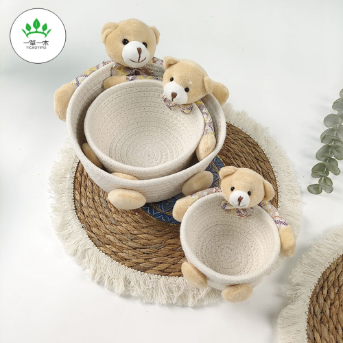 cute storage basket cotton string cartoon bear rabbit key basket super soft fluffy cute home basket table snack sundries basket