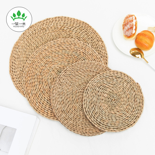 pastoral style straw placemat papyrus woven placemat thickening heat insulation pad casserole mat western restaurant dining table cushion small coaster