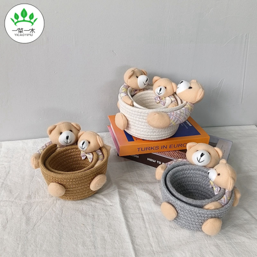 cartoon bear basket cute bunny basket cotton rope storage basket cute jewelry box doll storage box handmade bebear