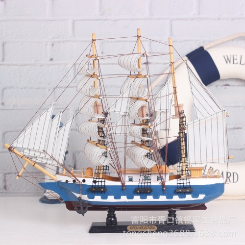 厂家直销地中海风格装饰木质帆船模型工艺品45CM手工礼品一件代发