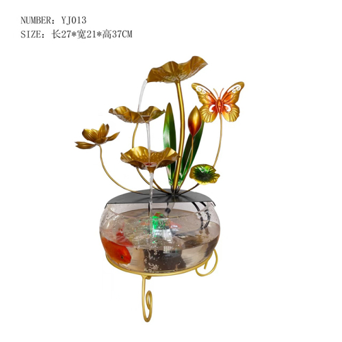 铁艺流水摆件荷花鱼缸家居客厅办公室循环水创意鱼缸跨境厂家