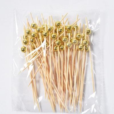 12cm Fruit Toothpick Creative Flower Toothpick Disposable BBQ Bamboo Sticks Decoration Golden Balls Fork Snack Fruit Toothpick