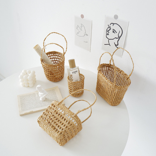 跨境外贸韩国ins藤草手工编织小红书伴手礼花篮道具摆件儿童包