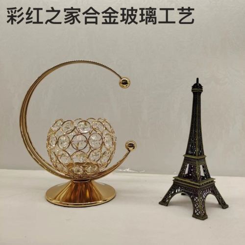 水晶烛台创意月亮烛台轻奢欧式摆件婚庆道具酒店装饰品