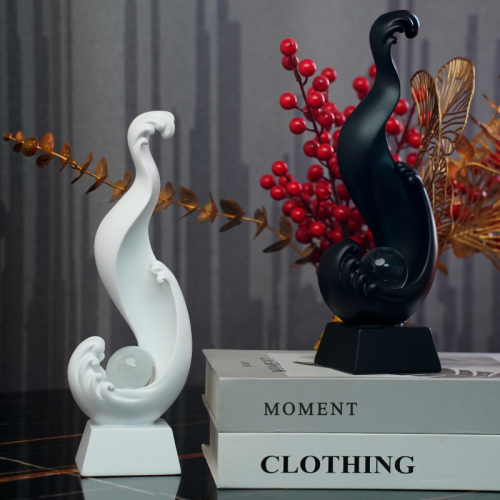 北欧风抽象黑白摆件客厅书房卧室家具装饰品海浪造型乔迁礼品