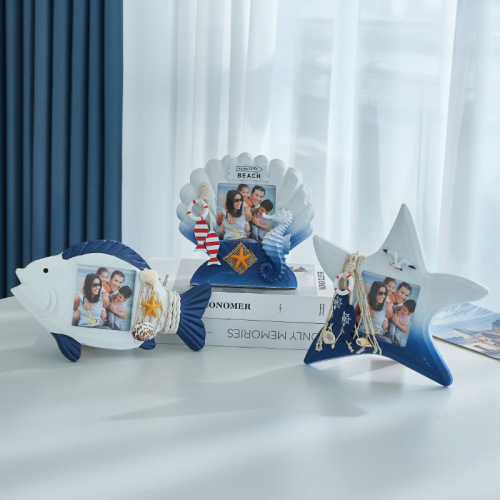 地中海创意扇贝鱼形海星相框婚纱照片3寸相框架摆台家居装饰摆件