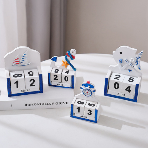 地中海木质时间日期牌木头原木日历小摆件家居桌面装饰品拍照道具