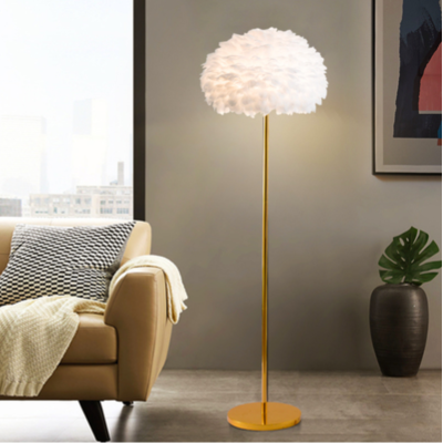 Floor Lamp Feather Straight Rod Light Luxury Nordic Living Room Sofa Bedroom Bedside Internet Celebrity Ins Warm Vertical Lamp