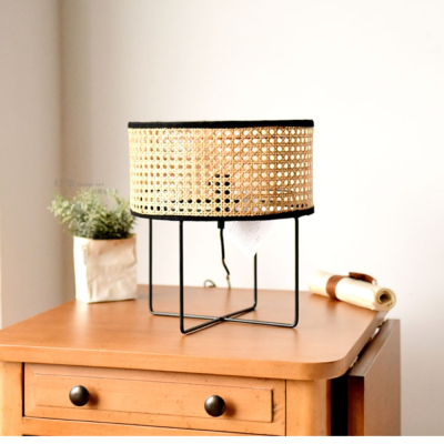 Chinese Style Handmade Woven Table Lamp Rattan Cross Decorative Lamps Bedroom Study Hollow Ambience Light Zen Lamp