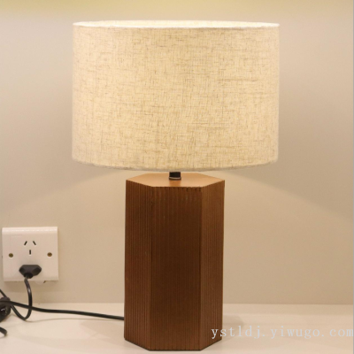 Silent Style Solid Wood Carved Fabric Table Lamp Living Room Bedroom Study Room Decoration Floor Lamp