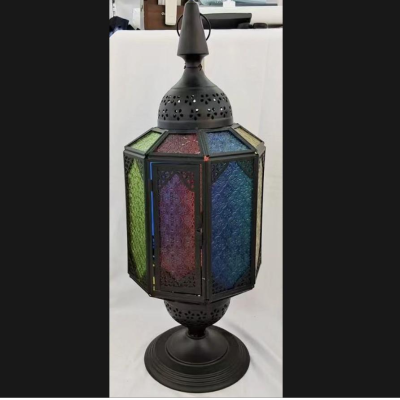 Arabic Wind-Proof Candleholder Vintage Paint Iron Candleholder Colorful Decoration Round Base