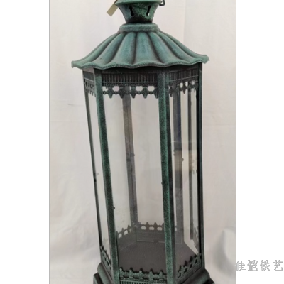 Cross-Border European-Style Vintage Iron Art Lantern Distressed Blue Candle Lantern House Decoration Ornaments