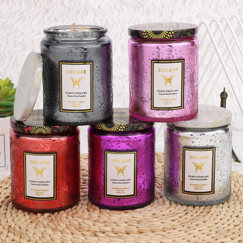 浮雕玻璃杯创意家居香氛蜡烛无烟手工大豆蜡香薰蜡烛结婚伴手礼盒