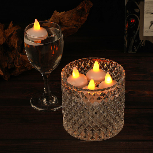 跨境批发LED浮水电子蜡烛遇水即亮酒吧餐厅氛围感茶灯情人节七夕