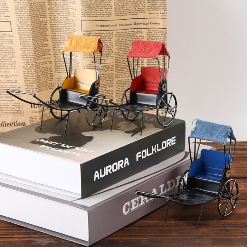 手工金属黄包车模型 电焊家居装饰品摆件 车夫黄包车桌面道具摆件