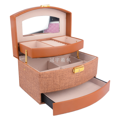 2023 Guanyu Popular One-Piece Jewelry Box Exquisite Full Pu with Mirror Portable Storage Box