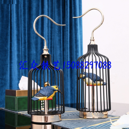 New Chinese Style Iron Retro Creative Birdcage-Shaped Ornaments Living Room Study Hallway Showroom Light Luxury Decorations