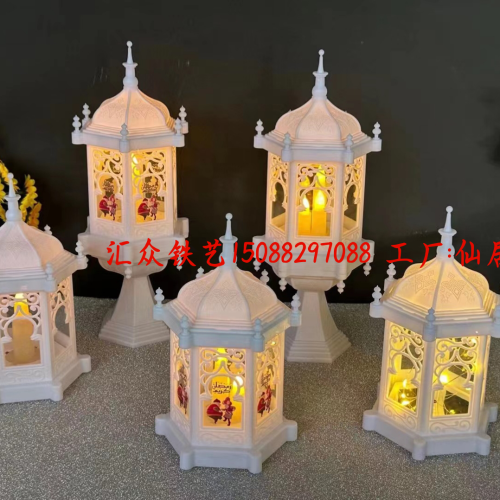 Plastic New Retro Led Small Hexagonal Storm Lantern Court Christmas Small Oil Lamp Courtyard Decoration Creative Tray Singing