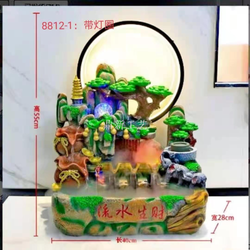 树脂流水假山喷泉摆设加湿雾化厂家直销来样定做