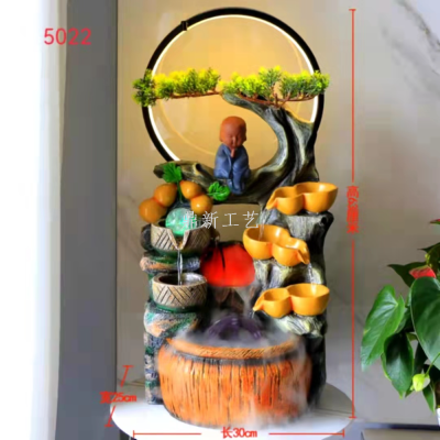 Resin Flowing Water Rockery Fountain Religious Monk Decoration Humidifying Atomization Factory Direct Sales Customization as Request