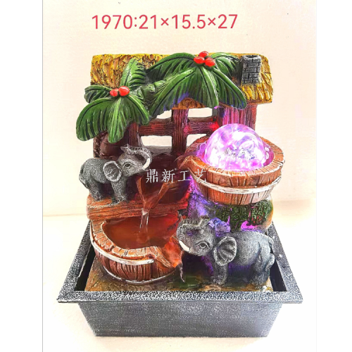 树脂流水喷泉大象假山摆件客厅装饰工艺品办公室雾化摆设