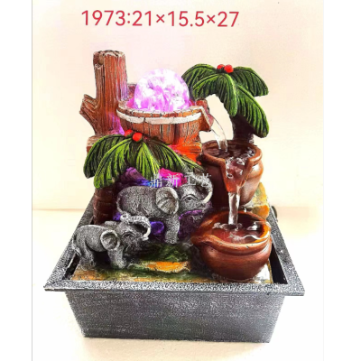 Resin Water Fountain Elephant Rockery Decoration Living Room Decorative Crafts Office Atomization Decoration