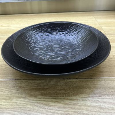 Plate Stone Pattern Soup Plate Black Plate Light Luxury Fruit Plate Fruit Salad Plate Japanese Style Plate European Style Plate