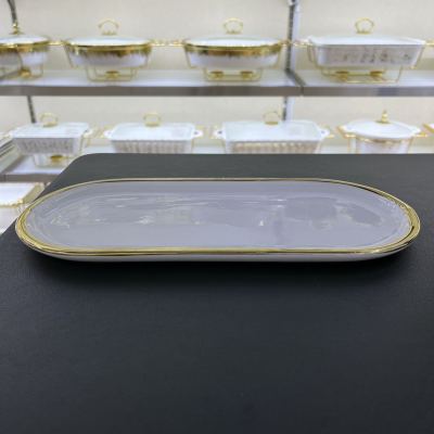 Storage Tray Home Decoration Jewelry Plate Tray Dessert Plate Shooting Props Zero Oval Plate Plate Electroplating Plate with Gold Lace