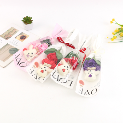 Valentine's Day English Single Bag Little Bear Doll Simple OPP Glass Paper Rose Bouquet Flower Packaging Cross-Border