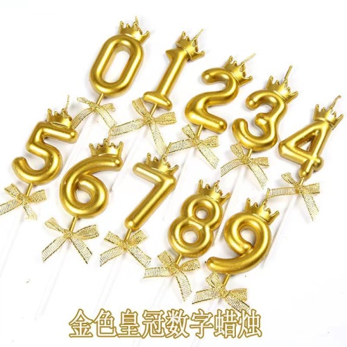 网红创意金色皇冠蝴蝶结生日蜡烛0-9数字成人派对儿童周岁蛋糕装