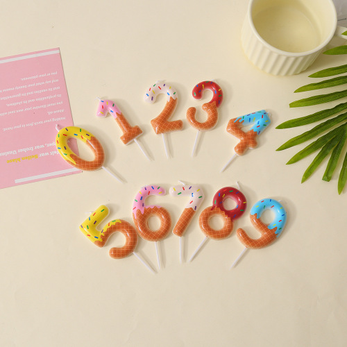 ins创意彩虹色甜甜圈数字蜡烛 周岁生日派对蛋糕甜品装饰插件批发