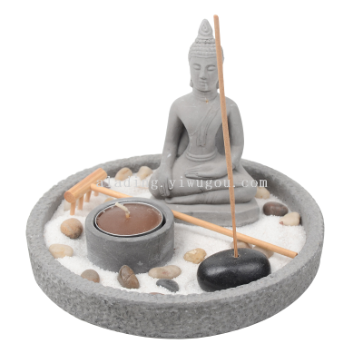 European and American Popular Cement Color Buddha Candlestick Incense Stick and Base Sand Table Desktop Worship Fish Tank Configuration Crafts