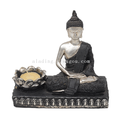 Thai Style Archaism Silver Buddha Statue Candlestick Crafts Southeast Asia Lotus Incense Holder Resin Decorations Club House Decoration