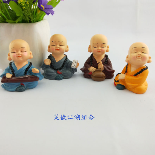 XiaoAoJiangHu Monk Car Decoration Resin Crafts Instrument Panel Martial Arts Monk Decoration