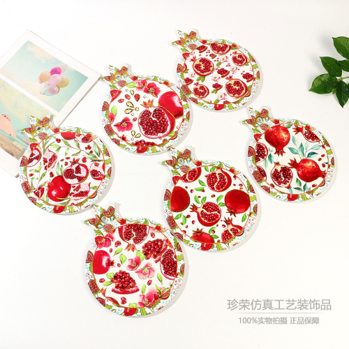 艺术风石榴造型杯垫多图案红色果实主题隔热杯垫创意家居装饰杯垫