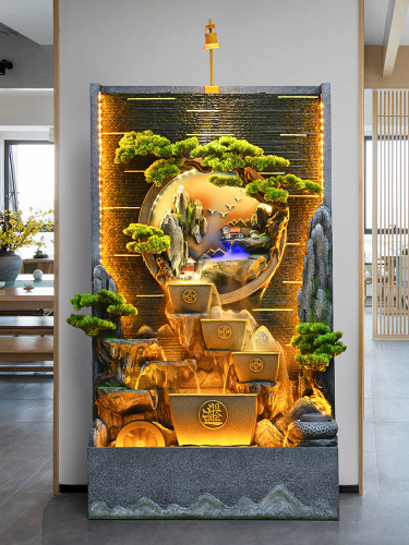 水幕墙流水摆件客厅办公室玄关水景装饰室内假山循环水