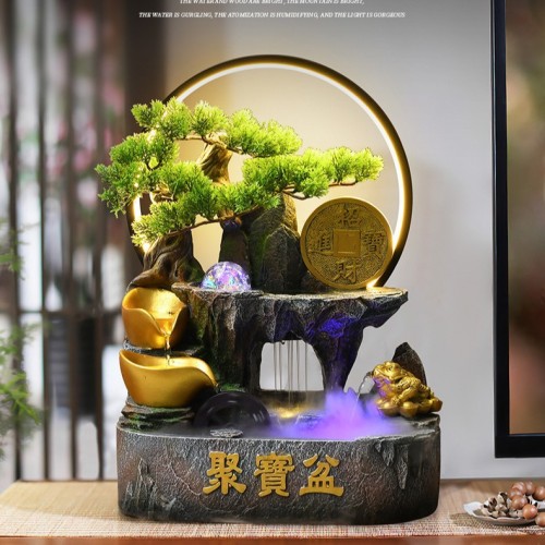 聚宝盆开业礼物店铺前台水轮装饰办公室桌面流水摆件循环水工艺品