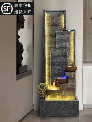 水幕墙流水摆件循环水办公室会所前台落地水系景水轮工艺品