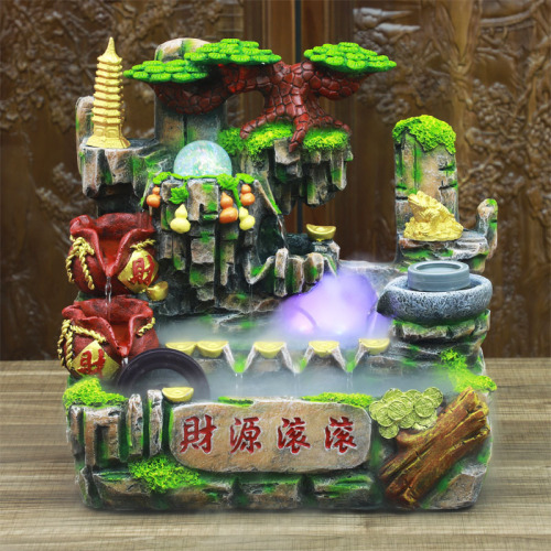 财源滚滚创意家居办公室桌面水景循环装饰品流水摆件商品1889