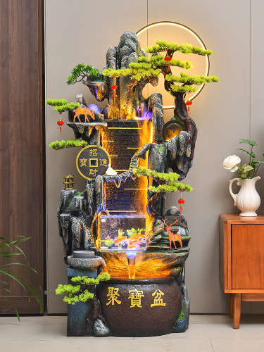 树脂假山流水喷泉水轮落地摆件客厅鱼池高山盆景加湿器水景