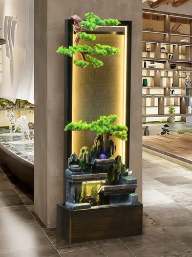 树脂大型落地假山流水水轮客厅玄关装饰摆件轻奢水幕墙新居开业