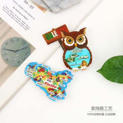 Owl Animal Modeling Refridgerator Magnets Gulangyu Original Design Scenic Spot Souvenir Cultural and Creative Tourism Resin Craft