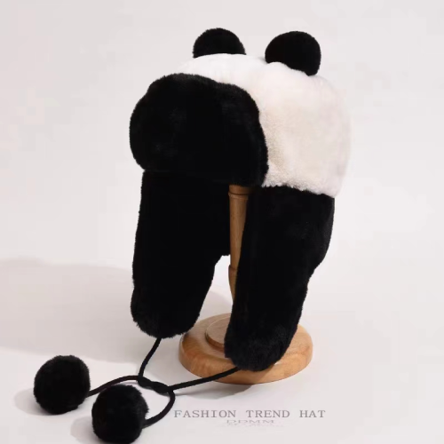 gu ailing same panda ushanka female winter cute black and white plush warm ear protection ski hat