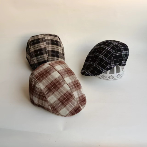 plaid belay cap gentleman youth peaked cap men and women all-matching british advance hats sun hat breathable sun hat