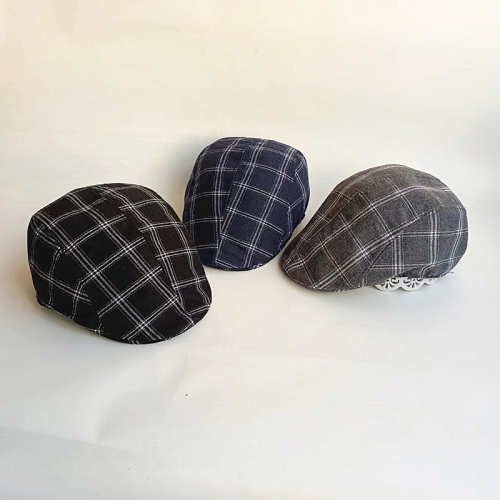 factory direct sales plaid polyester cotton beret cap gentleman youth peaked cap men and women all-matching british painter advance hats